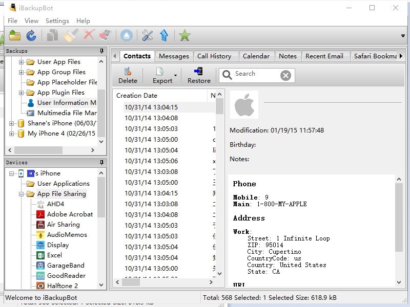 iTunes Backup Manager - Main Window