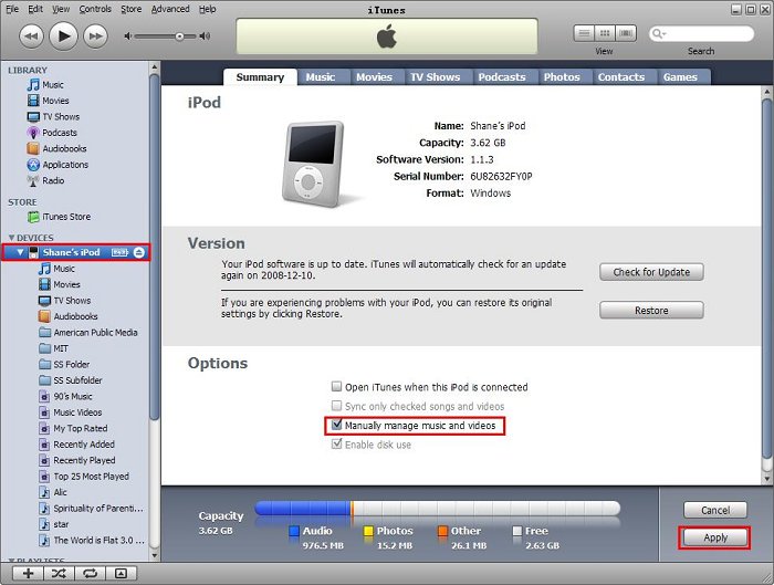 Manage multiple iPods with in one iTunes