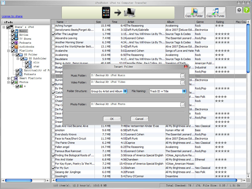 Options for copy iPod to computer